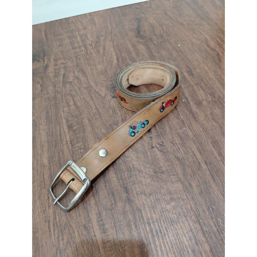 Vintage Racing  Hand Painted Leather Belt Brown Leather